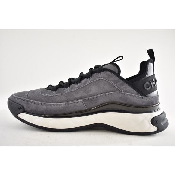 Chanel 23K Mens Grey Black White CC Logo Lace Up Low Top Trainer Sneaker 44 11 - Picture 8 of 13